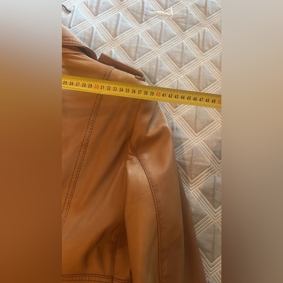 Vintage Y2K Zara Tan Leather Jacket Tailored Fit Hip Length - Picture 10 of 10
